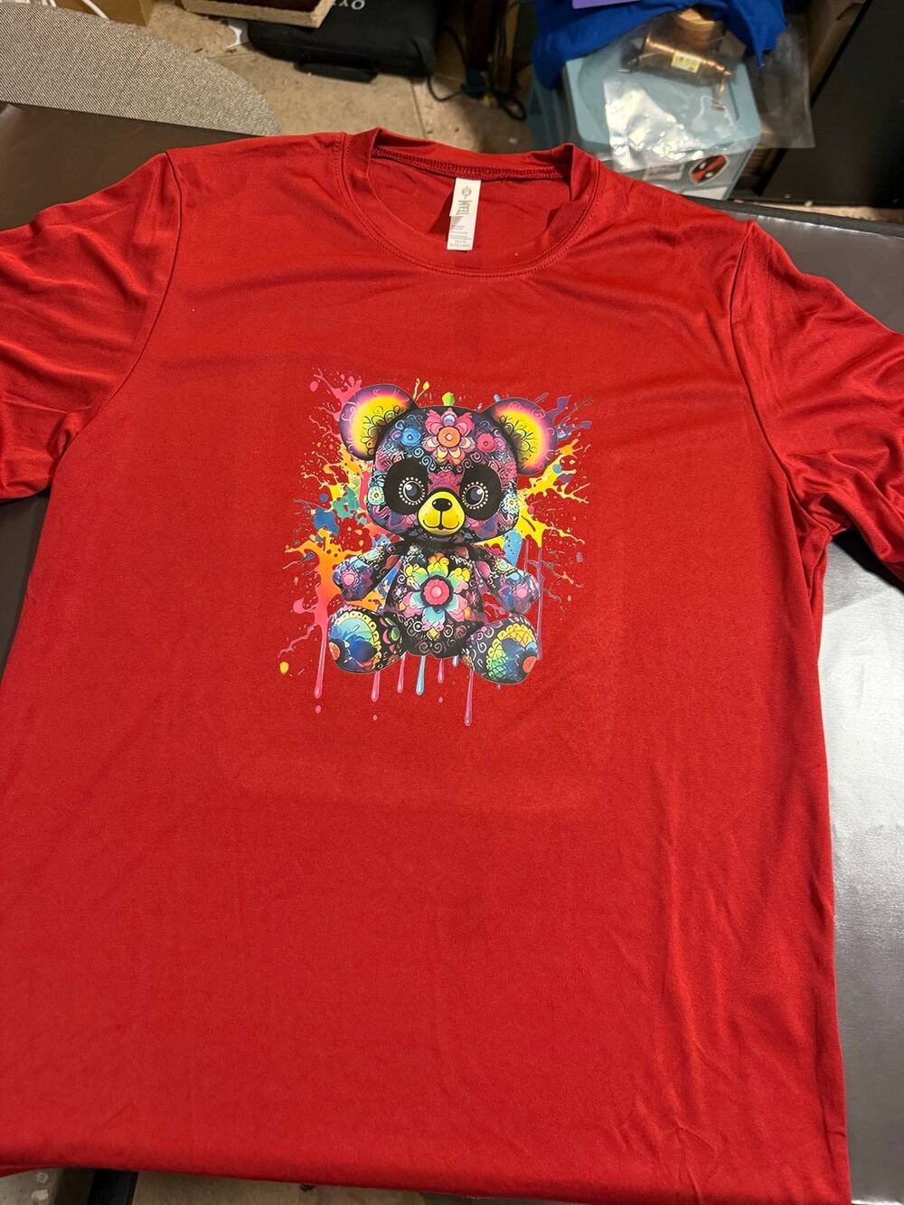 Team 365 Youth XL Red Colorful Floral Panda Graphic T-Shirt